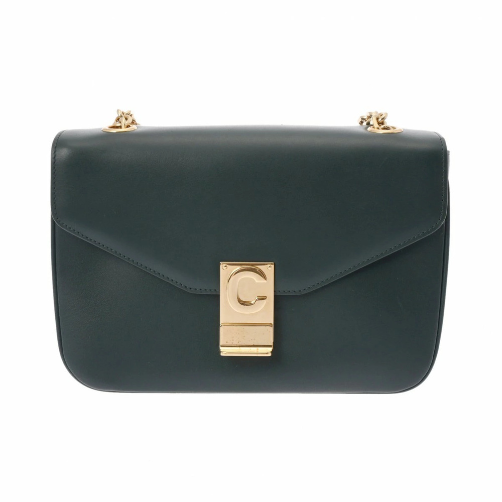 CELINE C Chain Shoulder Bag Green Leather
